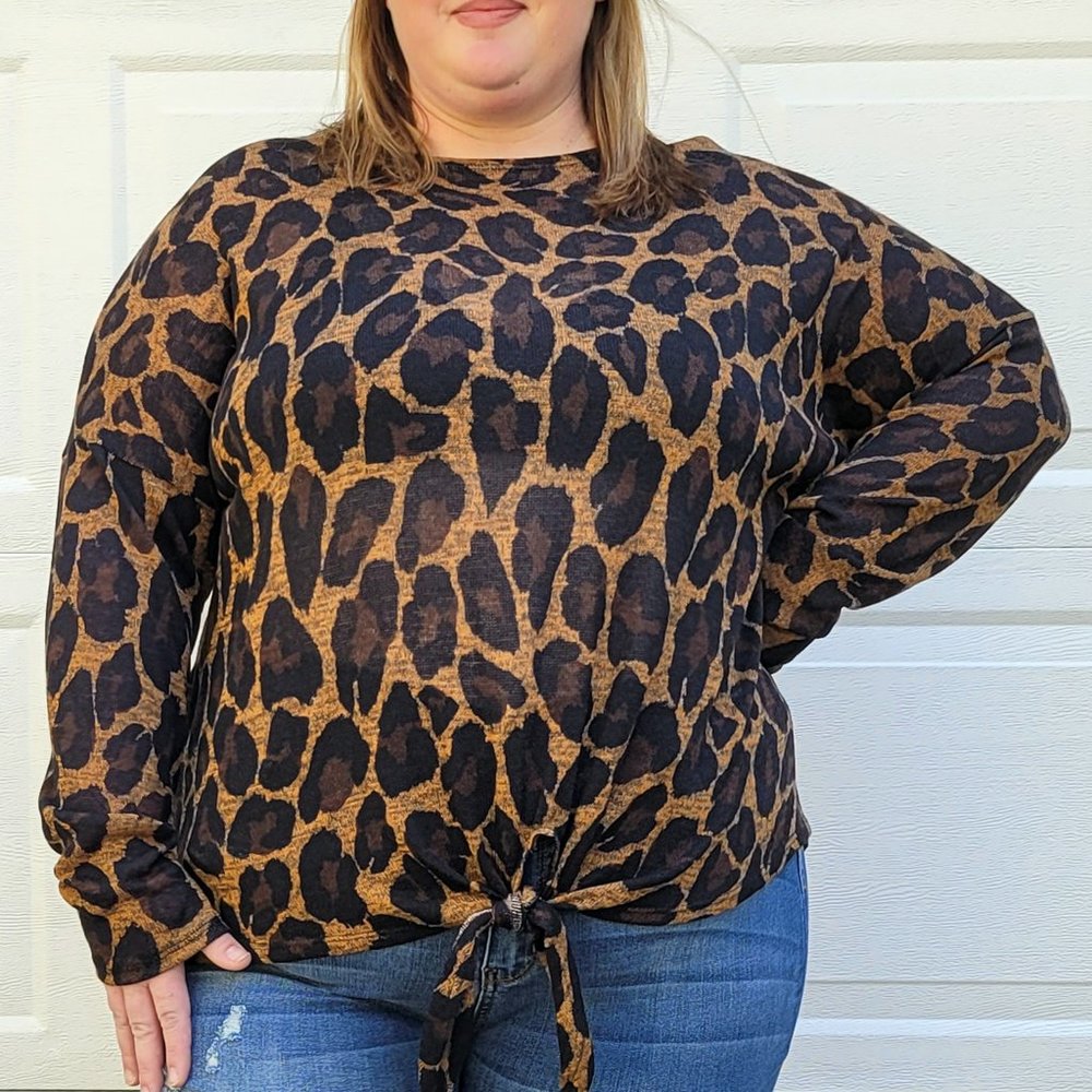 Tie Front Leopard Sweater